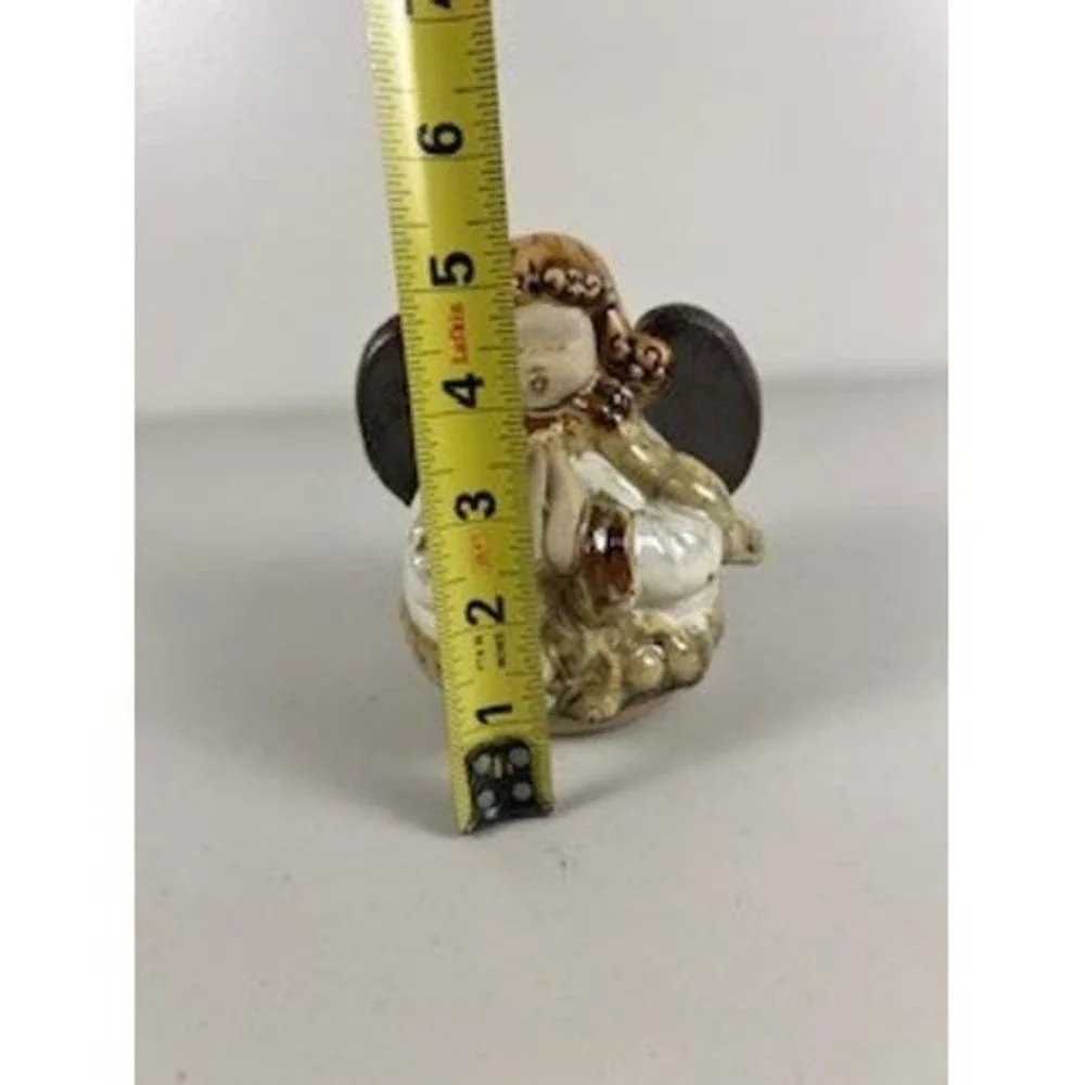 Pottery Prayer Angel Drip Glaze Rustic Christmas Cream Beige